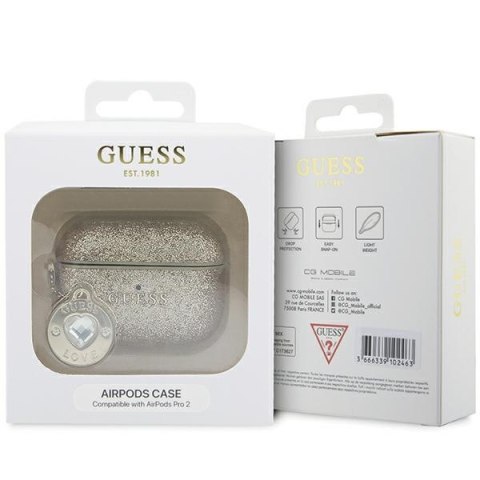 Guess etui do AirPods Pro 2 GUAP2PGEHCDD złote Fixed Glitter W/ Heart Diamond Charm Light Guess etui do AirPods Pro 2 GUAP2PGEHCDD złote Fixed Glitter W/ Heart Diamond Charm Light