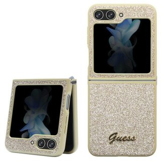 Guess nakładka do Samsung Z Flip5 GUHCZF5HGGSHD złota HC PU/TPU Glitter Script