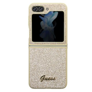 Guess nakładka do Samsung Z Flip5 GUHCZF5HGGSHD złota HC PU/TPU Glitter Script