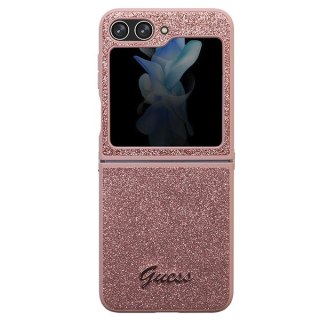 Guess nakładka do Samsung Z Flip5 GUHCZF5HGGSHP różowa HC PU/TPU Glitter Script