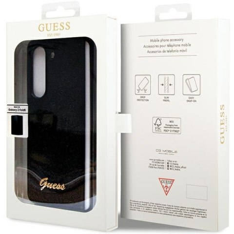 Guess nakładka do Samsung Z Fold5 GUHCZFD5HGGSHK czarna PU/TPU Glitter Script