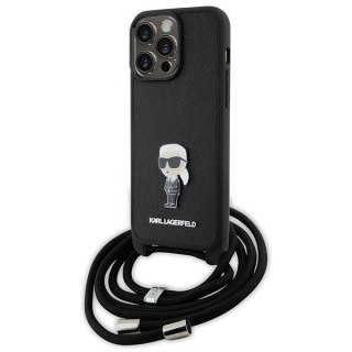 Karl Lagerfeld nakładka do iPhone 15 Pro Max 6,7" KLHCP15XSASKNPSK czarna HC Saffiano Ikonik Metal Pin Monogram Crossbody