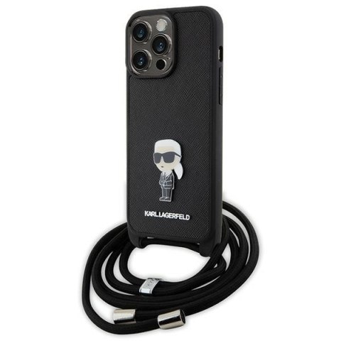 Karl Lagerfeld nakładka do iPhone 15 Pro Max 6,7" KLHCP15XSASKNPSK czarna HC Saffiano Ikonik Metal Pin Monogram Crossbody