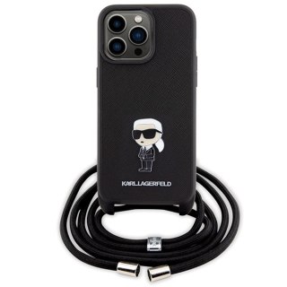 Karl Lagerfeld nakładka do iPhone 15 Pro Max 6,7" KLHCP15XSASKNPSK czarna HC Saffiano Ikonik Metal Pin Monogram Crossbody
