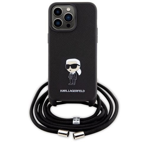 Karl Lagerfeld nakładka do iPhone 15 Pro Max 6,7" KLHCP15XSASKNPSK czarna HC Saffiano Ikonik Metal Pin Monogram Crossbody