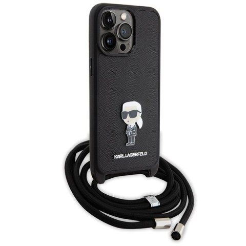 Karl Lagerfeld nakładka do iPhone 15 Pro Max 6,7" KLHCP15XSASKNPSK czarna HC Saffiano Ikonik Metal Pin Monogram Crossbody