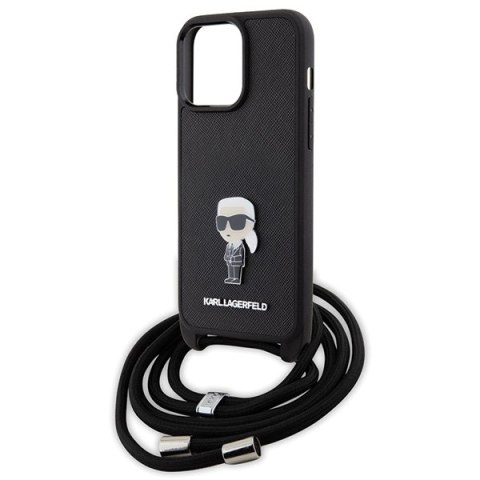 Karl Lagerfeld nakładka do iPhone 15 Pro Max 6,7" KLHCP15XSASKNPSK czarna HC Saffiano Ikonik Metal Pin Monogram Crossbody