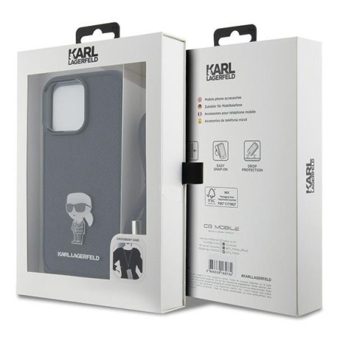 Karl Lagerfeld nakładka do iPhone 15 Pro Max 6,7" KLHCP15XSASKNPSK czarna HC Saffiano Ikonik Metal Pin Monogram Crossbody