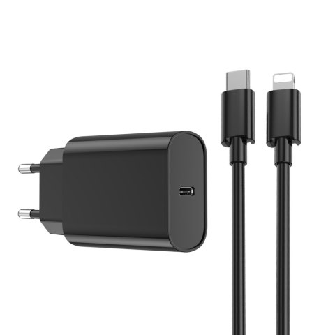 WIWU ładowarka sieciowa Wi-U001 PD 20W 1x USB-C czarna + kabel USB-C - Lightning WIWU ładowarka sieciowa Wi-U001 PD 20W 1x USB-C czarna + kabel USB-C - Lightning