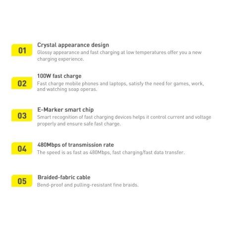 Kabel Baseus CAJY000603 USB-C - USB-C PD 100W 5A 480Mb/s 1,2m - niebieski