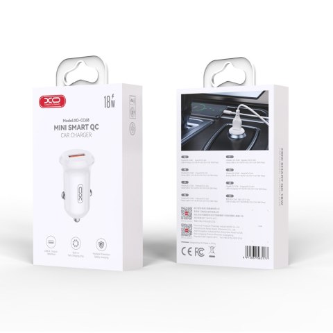 XO ładowarka samochodowa CC68 18W QC 1x USB biała