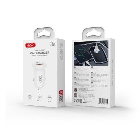 XO ładowarka samochodowa CC69 PD 30W QC 1x USB 1x USB-C biała