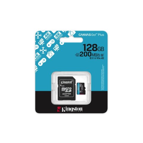 Kingston karta pamięci 128GB microSDXC Canvas Go Plus Gen4 200MB/s A2 U3 V30 + adapter