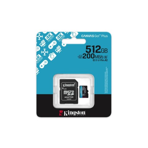 Kingston karta pamięci 512GB microSDXC Canvas Go Plus Gen4 200MB/s A2 U3 V30 + adapter