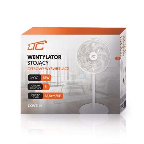 Wentylator stojący WT114 55W 14" cyfrowy wyświetlacz, pilot, biały