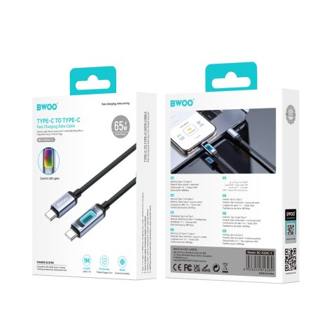BWOO kabel pleciony z podświetleniem PD 60W X324CC USB-C - USB-C