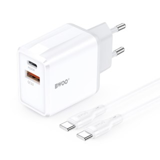 BWOO ładowarka sieciowa CDA182 QC 1x USB-A + 1x USB-C 3,8A 38W z kablem USB-C 1 m biała