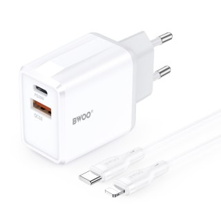 BWOO ładowarka sieciowa CDA182 QC 38W 1x USB-A + 1x USB-C z kablem USB-C-Lightning 1 m biała
