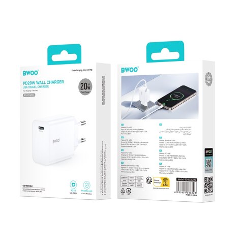 BWOO ładowarka sieciowa 20W CDA226 QC 1x USB-C biała