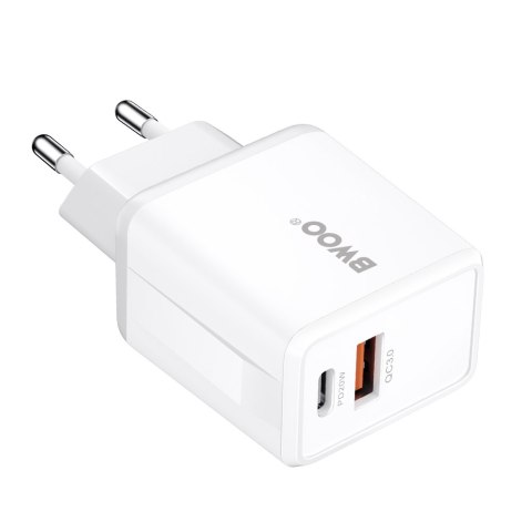 BWOO ładowarka sieciowa CDA182 QC 38W 1x USB-A + 1x USB-C z kablem USB-C-Lightning 1 m biała