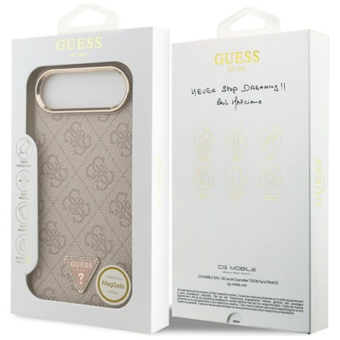 Guess Nakładka Magsafe 4G PU Leather Case With Triangle Logo And Gold Metal Camera Frame Do iPhone 17 Air Różowa