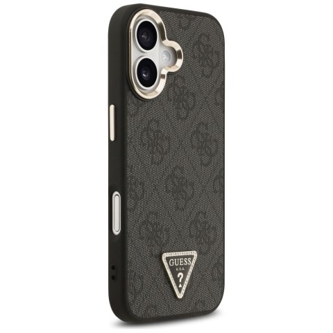Guess Nakładka Magsafe 4G PU Leather Case With Triangle Logo And Gold Metal Camera Frame Do iPhone 17 Brązowa