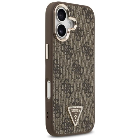 Guess Nakładka Magsafe 4G PU Leather Case With Triangle Logo And Gold Metal Camera Frame Do iPhone 17 Czarna