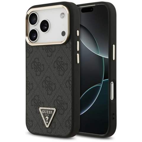 Guess Nakładka Magsafe 4G PU Leather Case With Triangle Logo And Gold Metal Camera Frame Do iPhone 17 Pro Brązowa