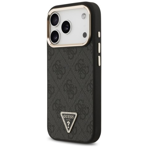 Guess Nakładka Magsafe 4G PU Leather Case With Triangle Logo And Gold Metal Camera Frame Do iPhone 17 Pro Brązowa