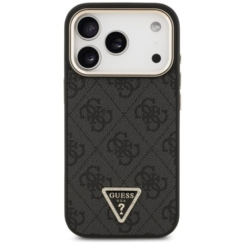 Guess Nakładka Magsafe 4G PU Leather Case With Triangle Logo And Gold Metal Camera Frame Do iPhone 17 Pro Brązowa