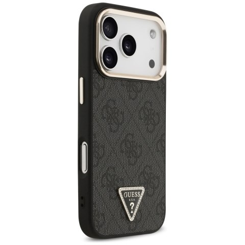 Guess Nakładka Magsafe 4G PU Leather Case With Triangle Logo And Gold Metal Camera Frame Do iPhone 17 Pro Brązowa