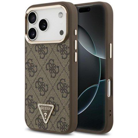 Guess Nakładka Magsafe 4G PU Leather Case With Triangle Logo And Gold Metal Camera Frame Do iPhone 17 Pro Czarna