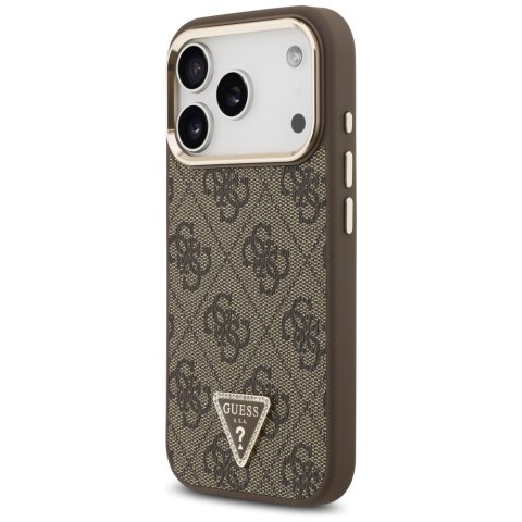 Guess Nakładka Magsafe 4G PU Leather Case With Triangle Logo And Gold Metal Camera Frame Do iPhone 17 Pro Czarna