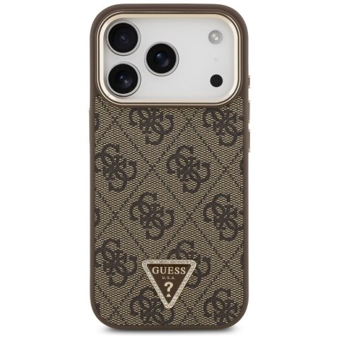 Guess Nakładka Magsafe 4G PU Leather Case With Triangle Logo And Gold Metal Camera Frame Do iPhone 17 Pro Czarna