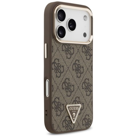 Guess Nakładka Magsafe 4G PU Leather Case With Triangle Logo And Gold Metal Camera Frame Do iPhone 17 Pro Czarna