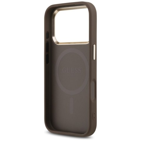 Guess Nakładka Magsafe 4G PU Leather Case With Triangle Logo And Gold Metal Camera Frame Do iPhone 17 Pro Czarna