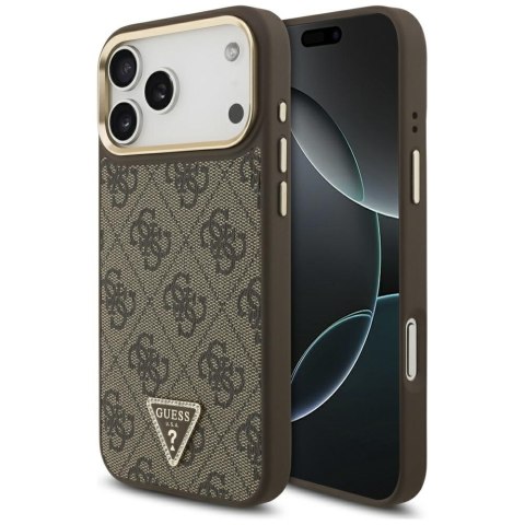 Guess Nakładka Magsafe 4G PU Leather Case With Triangle Logo And Gold Metal Camera Frame Do iPhone 17 Pro Max Czarna