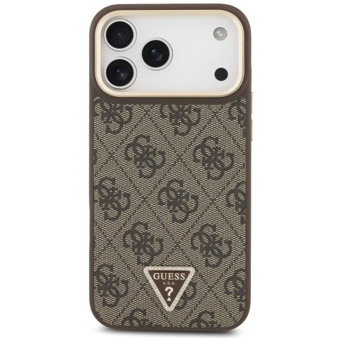 Guess Nakładka Magsafe 4G PU Leather Case With Triangle Logo And Gold Metal Camera Frame Do iPhone 17 Pro Max Czarna