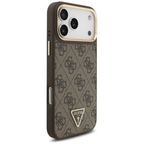 Guess Nakładka Magsafe 4G PU Leather Case With Triangle Logo And Gold Metal Camera Frame Do iPhone 17 Pro Max Czarna