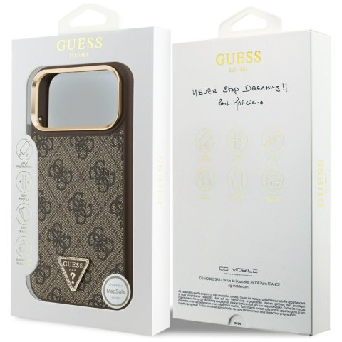 Guess Nakładka Magsafe 4G PU Leather Case With Triangle Logo And Gold Metal Camera Frame Do iPhone 17 Pro Max Czarna