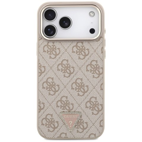 Guess Nakładka Magsafe 4G PU Leather Case With Triangle Logo And Gold Metal Camera Frame Do iPhone 17 Pro Max Różowa