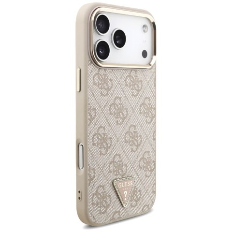 Guess Nakładka Magsafe 4G PU Leather Case With Triangle Logo And Gold Metal Camera Frame Do iPhone 17 Pro Max Różowa