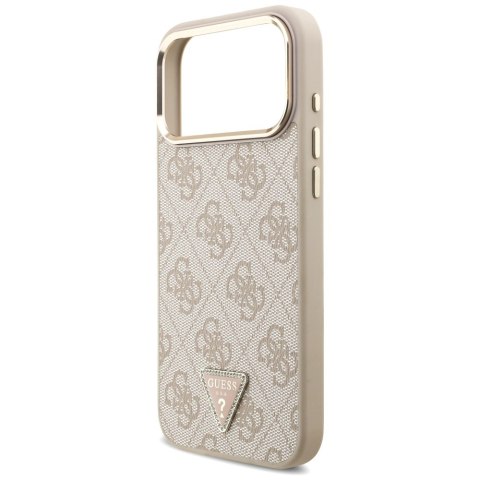 Guess Nakładka Magsafe 4G PU Leather Case With Triangle Logo And Gold Metal Camera Frame Do iPhone 17 Pro Max Różowa