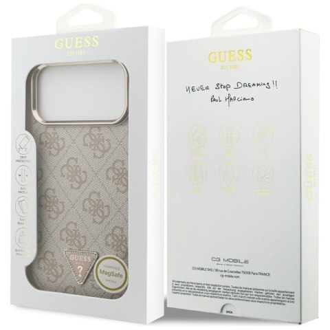 Guess Nakładka Magsafe 4G PU Leather Case With Triangle Logo And Gold Metal Camera Frame Do iPhone 17 Pro Max Różowa