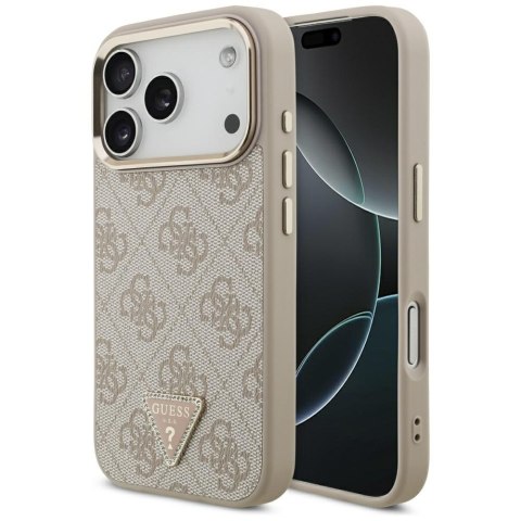 Guess Nakładka Magsafe 4G PU Leather Case With Triangle Logo And Gold Metal Camera Frame Do iPhone 17 Pro Różowa