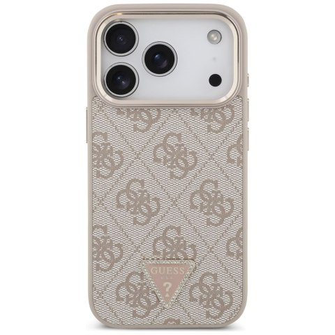 Guess Nakładka Magsafe 4G PU Leather Case With Triangle Logo And Gold Metal Camera Frame Do iPhone 17 Pro Różowa