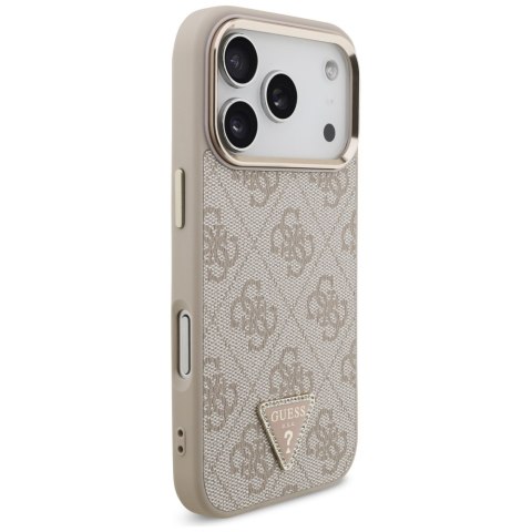 Guess Nakładka Magsafe 4G PU Leather Case With Triangle Logo And Gold Metal Camera Frame Do iPhone 17 Pro Różowa