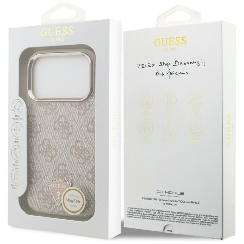 Guess Nakładka Magsafe 4G PU Leather Case With Triangle Logo And Gold Metal Camera Frame Do iPhone 17 Pro Różowa