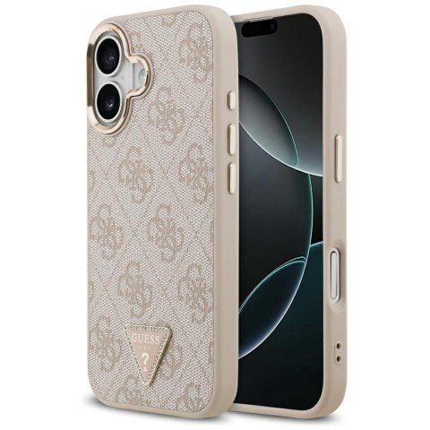Guess Nakładka Magsafe 4G PU Leather Case With Triangle Logo And Gold Metal Camera Frame Do iPhone 17 Różowa