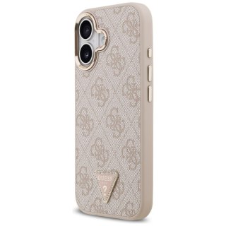 Guess Nakładka Magsafe 4G PU Leather Case With Triangle Logo And Gold Metal Camera Frame Do iPhone 17 Różowa
